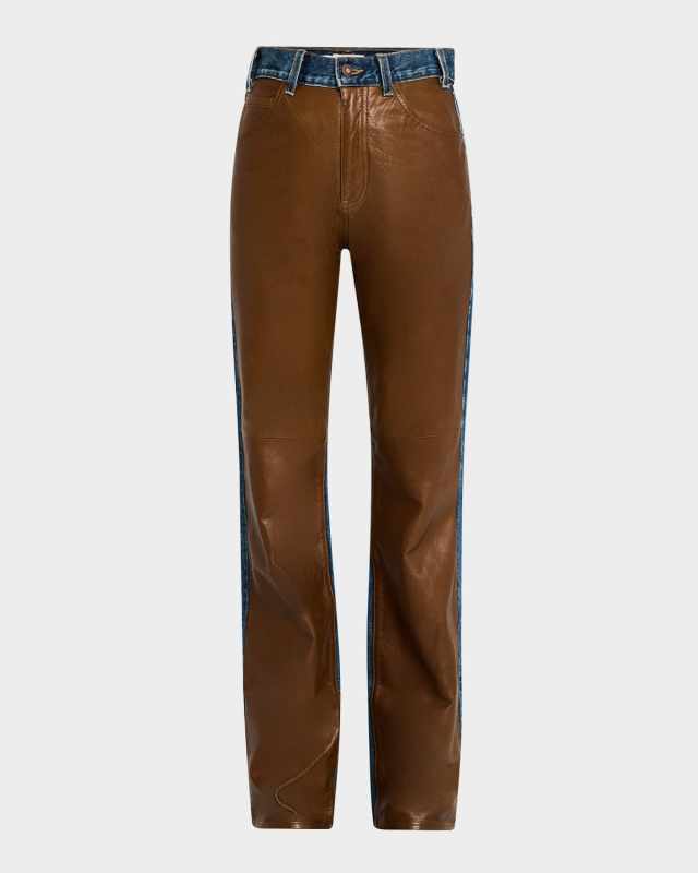 Joan Mixed-Media Leather Straight-Leg Jeans